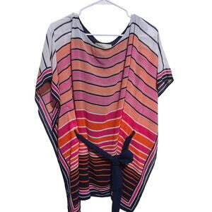 Michael Michael Kors Blouse Womens Striped Belted Batwing Sleeve Top L/XL (916)